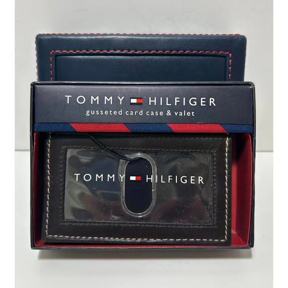 TOMMY HILFIGER Brown Gusseted Card Case Valet Wallet Slim Billfold Mens Box - Picture 1 of 5